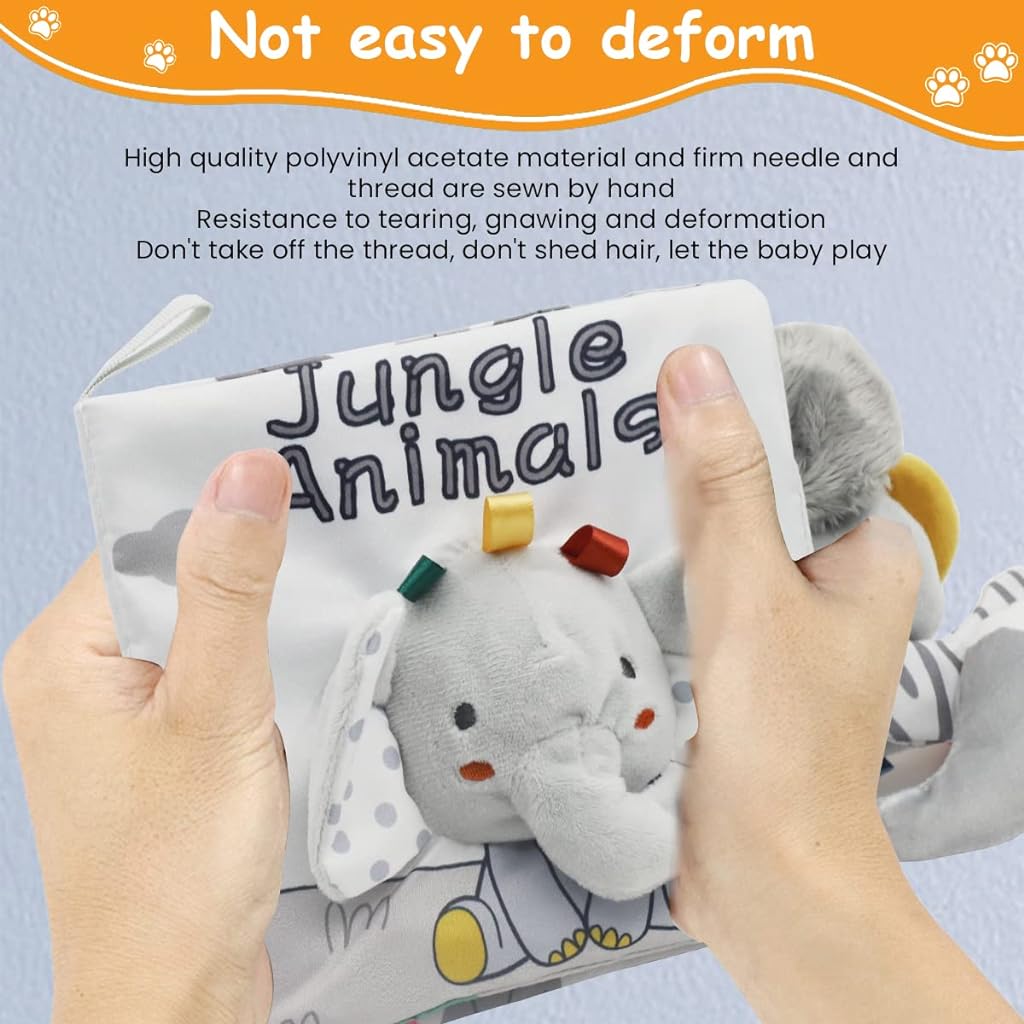 SNOWIE SOFT® Cartoon Elephant Cloth Books for Babies, Baby Cloth Book, Newborn Baby Toys 3D Feel Soft Books for Babies Early Learning Toy, Stroller Hanging Toy Sensory Toys for Kids 0-12 Months