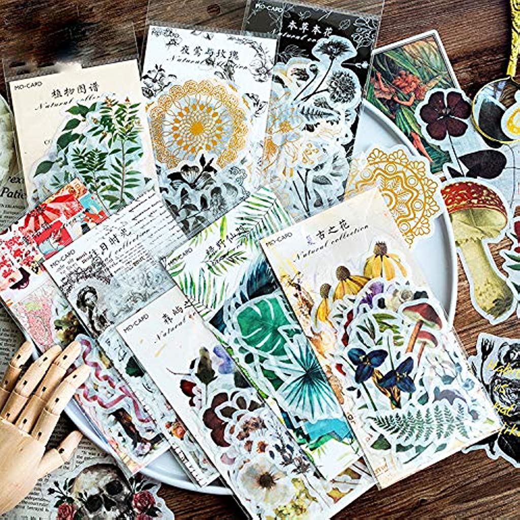 HASTHIP Vintage Ephemera, Romantic Easy Self-Adhesive Plants Floral Style Decoration Note Paper Stickers - 60 Pieces