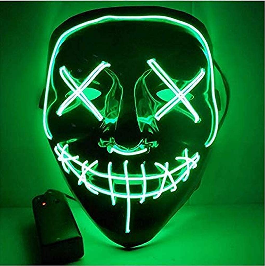 PATPAT  Halloween Mask LED Light up Mask for Halloween Festival Cosplay Halloween Costume Party Decorations (Green)