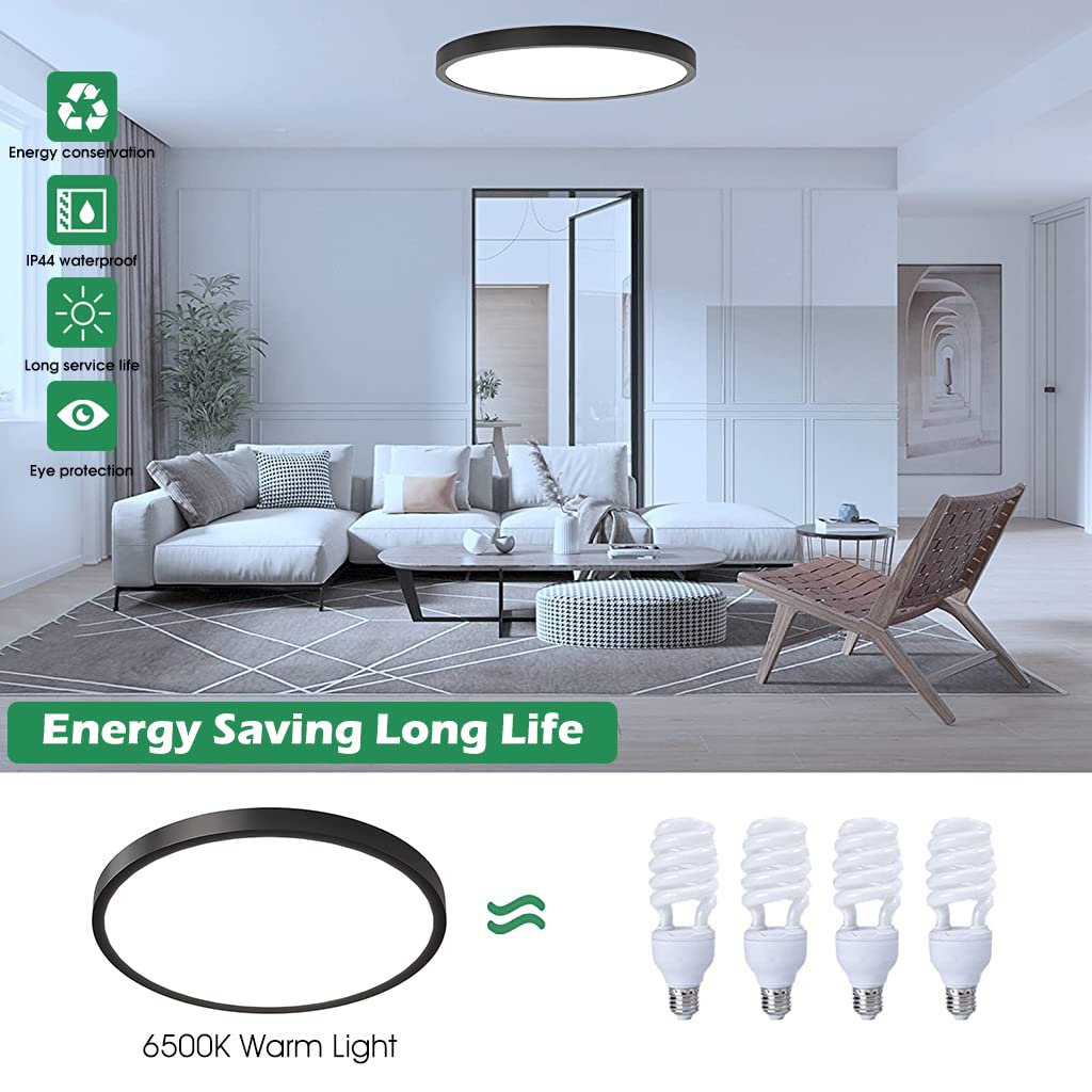 ELEPHANTBOAT 24W Ceiling Light-9 inch Flush Mount LED Ceiling Lights, Modern Round Ultra Thin Led Ceiling Surface Lights for Living Room Bedroom Kitchen Basement Lighting Fixture, 6500K(Black)