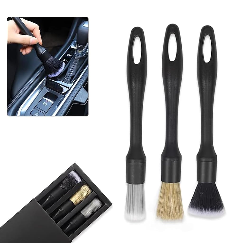 STHIRA® 3pcs Car Duster Brush Set with Box, Fine Bristle Brushes for Car Interior Detailing, Soft Bristles Cleaning Brush Dusting Tool for Dashboard, Wheel, Window, Keyboard, Air Conditioners