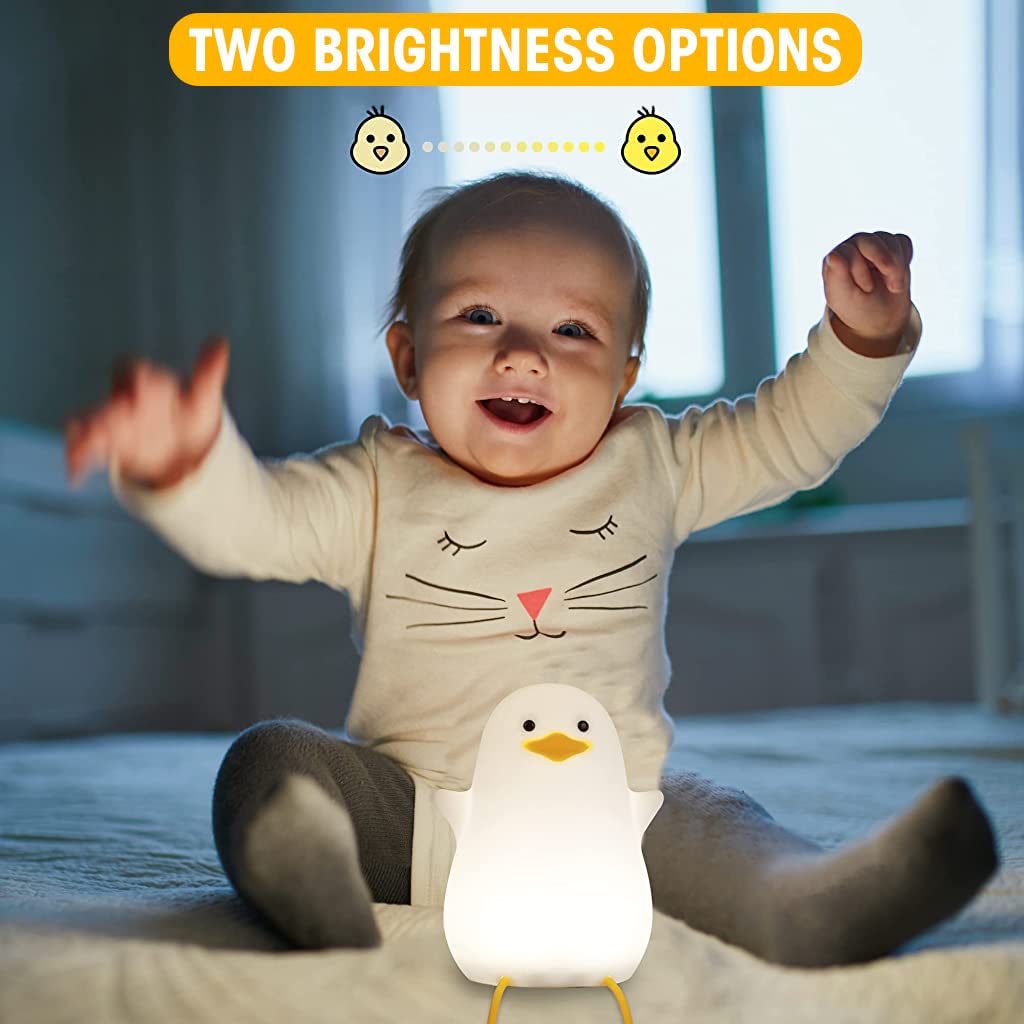 Verilux® Smile Duck Night Lights for Kids Cute Duck Night Light Soft Silione Lamp USB Rechargeable Nursery Night Light for Boys Girls Bedroom