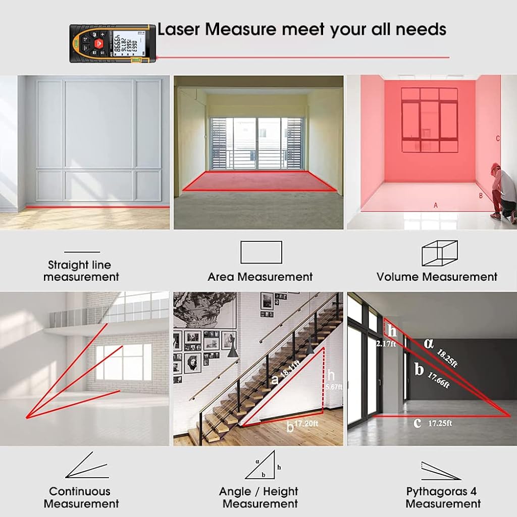 Verilux® 165FT Laser Measure Device ± 2mm Precise Digital Measure Tool, Range Finder with Dual Levels,Large LCD Backlit,IP54 Waterproof Battery Powered