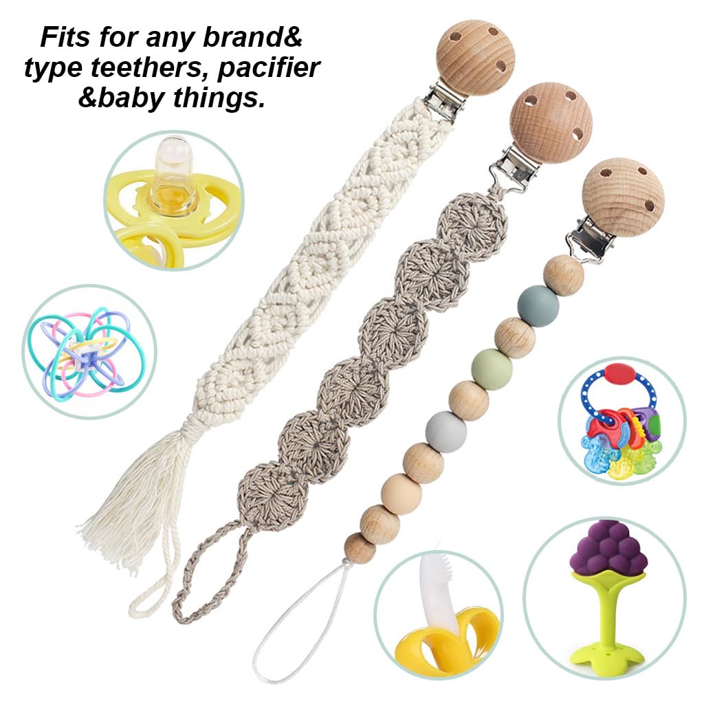 SNOWIE SOFT® 2Pcs Pacifier Chain with Pacifier Clips and Storage Bag, Baby Teether Holder Belt Pacifier Clip for Baby Present, Teether Toy Pacifier Anti Lost Clip Teething Toy