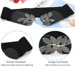 PALAY Belts for Women Dresses Jumpsuit Dress Belts Vintage Elastic Wide Leaf Waist Belt Waistband(Black,68cm)