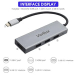Verilux® USB C Adapter 4 in 1 Portable Aluminum HDMI Adapter with 4K@30Hz HDMI Output, USB 2.0/3.0 Ports Compatible for MacBook Pro/Air, iPad Pro, XPS, Surface Pro/Go More Type C Device