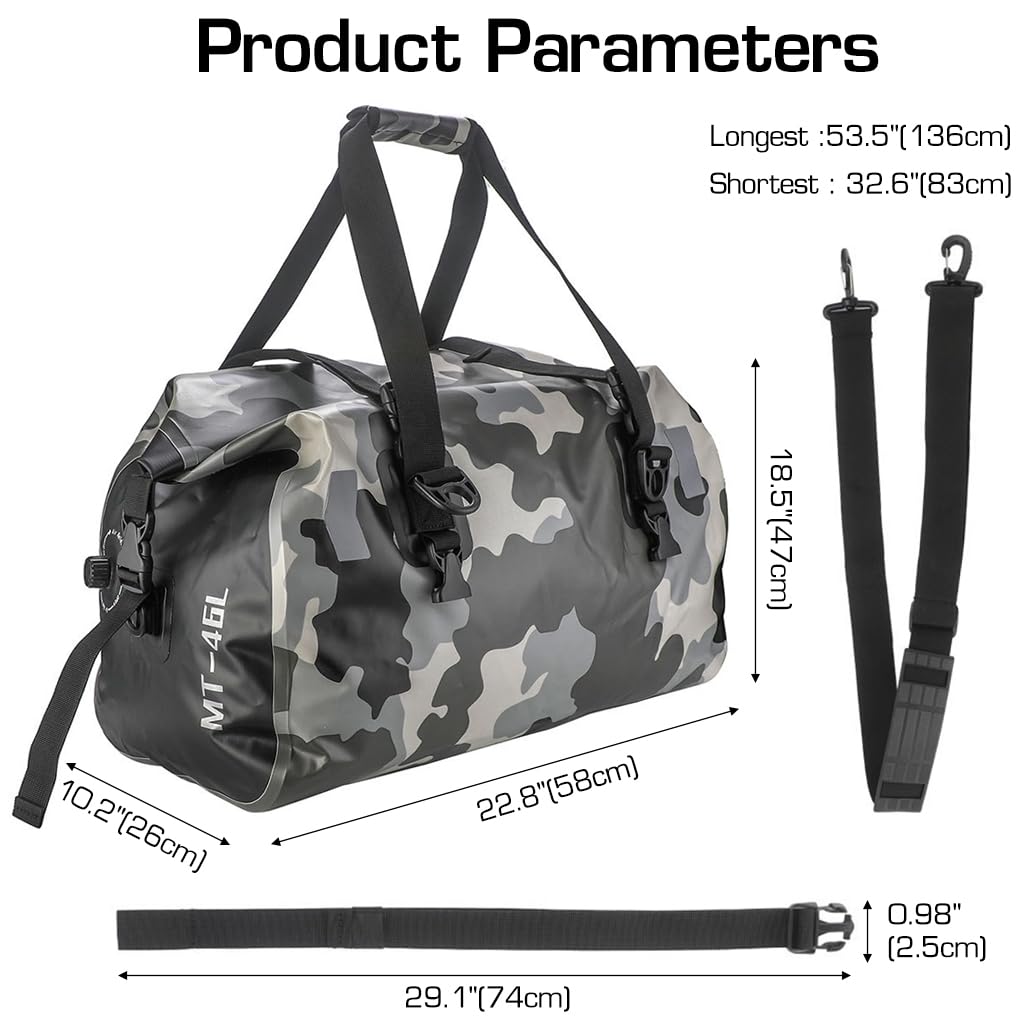 STHIRA Motorcycle Tail Bag Motorcycle Saddlebag Large 46L 500D Waterproof PVC Duffle Bag Travel Luggage Bag with Detachable Shoulder Strap Motorcycle Tail Bag for Motorcycle Road Trips