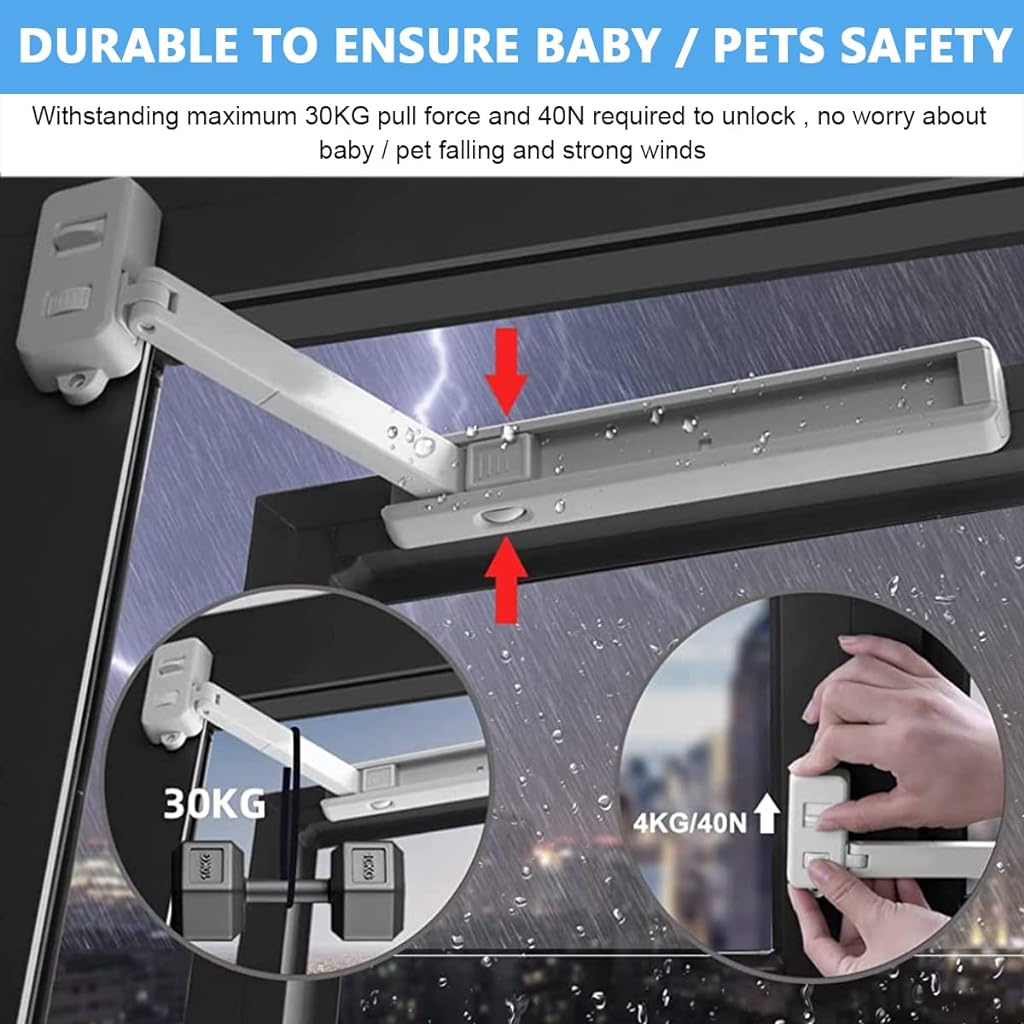 SNOWIE SOFT Window Lock Children Protection Window Restrictor Child Safety Window Stopper Falling Prevention Locks Limiter and Adhesive No Tools Need or Drill, Style A