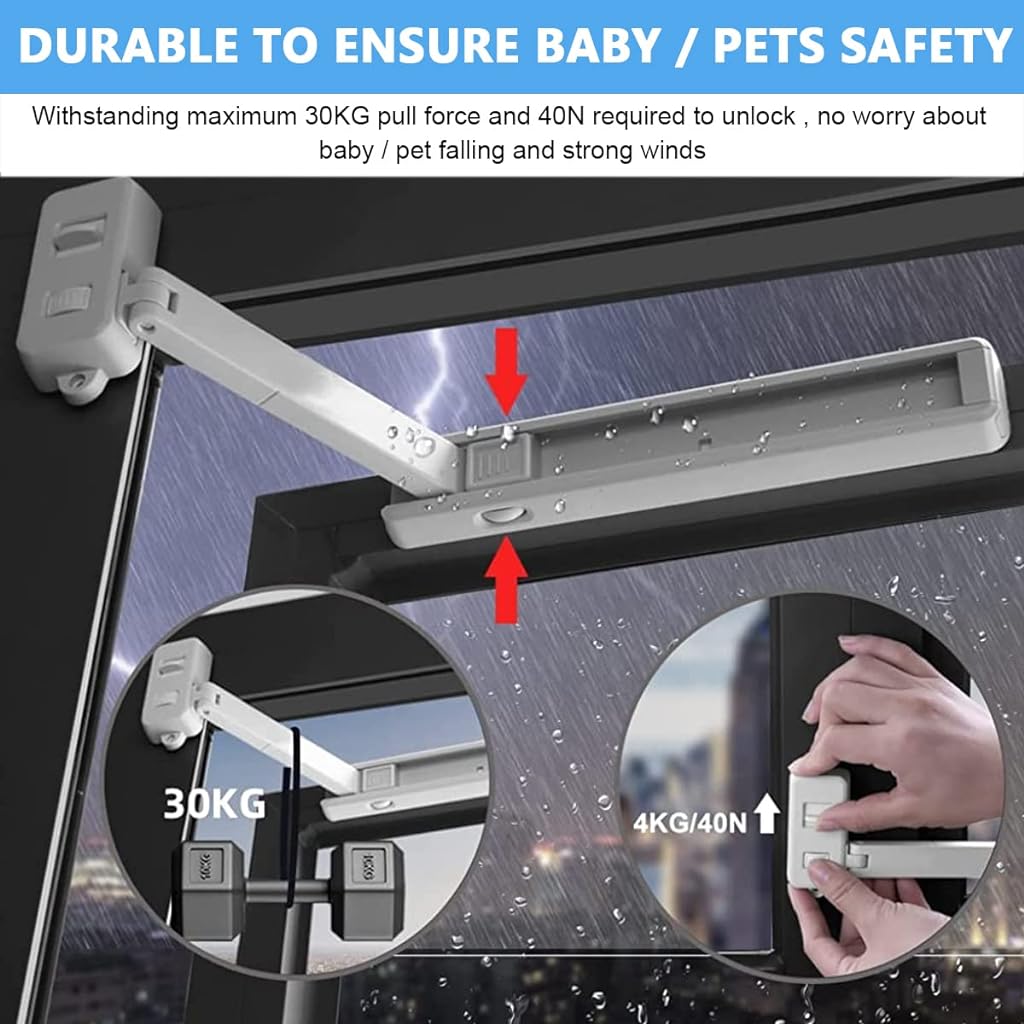 SNOWIE SOFT® Window Lock Children Protection Window Restrictor Child Safety Window Stopper Falling Prevention Locks Limiter and Adhesive No Tools Need or Drill, Style A