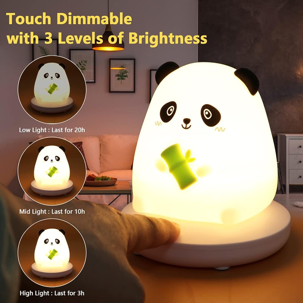 Verilux® Panda Night Light with 3-Brightness Warm Light Smile Panda Night Light Soft Silione Lamp USB Rechargeable Nursery Night Light for Boys Girls Bedroom