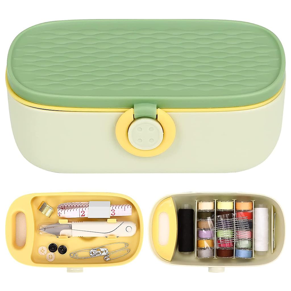 ELEPHANTBOAT Sewing Kit Full Set Portable, Sewing Kit Box for Home Use Travel Use Portable Sewing Kit Stitching Kit with Spools of Thread, Scissors, Thimble, Threader, Tape Measure, Buttons