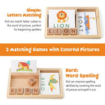 PATPAT  Spelling Puzzle Game, Wooden Matching Letters Toy with Flash Cards Words, Montessori ABC Alphabet Learning Educational Puzzle Gift for Preschool Boys Girls Kids Age 3-8 Years Old