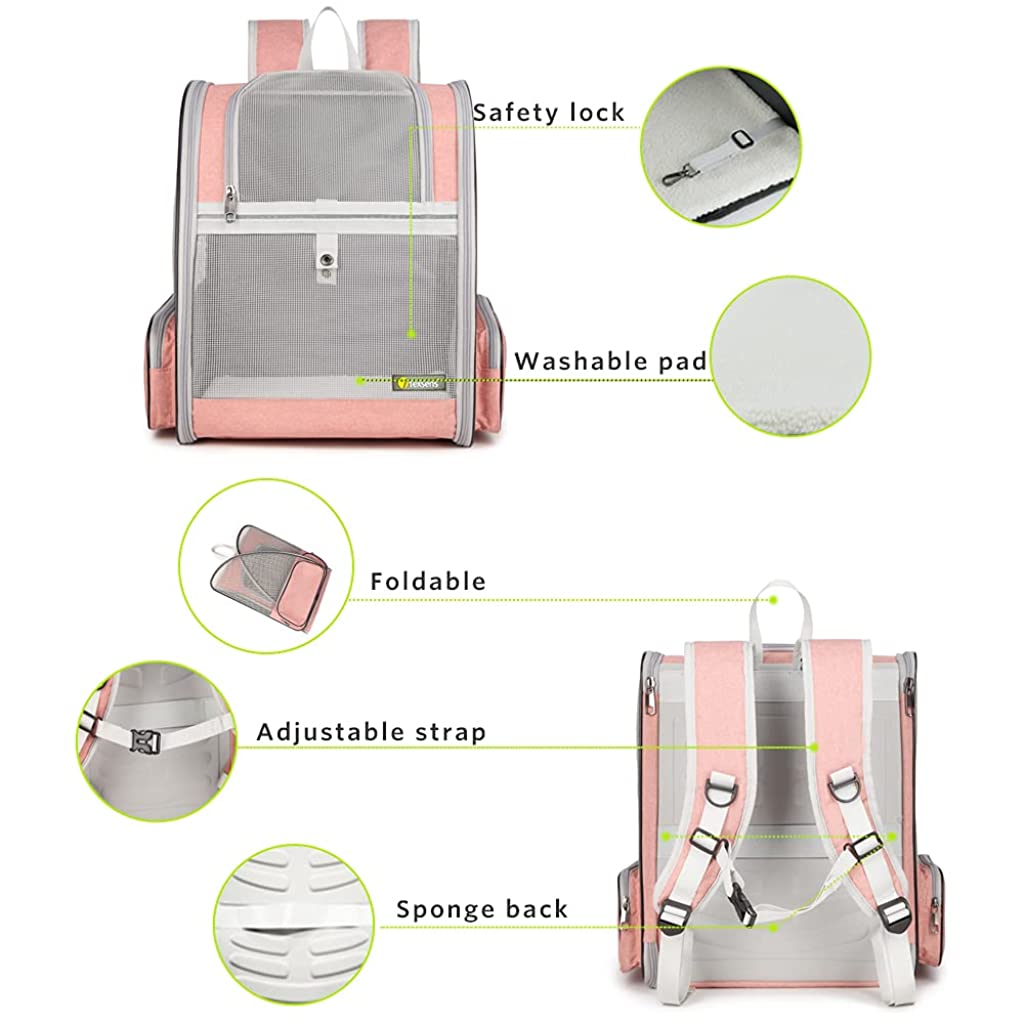 Qpets Breathable Design Cat Bag Carrier Backpack for Hot Weather, Expandable Cat Dogs Cage, Cat Bag, Backpack Design Pet Travel Carrier Pet Case for Small Pets (Pink)