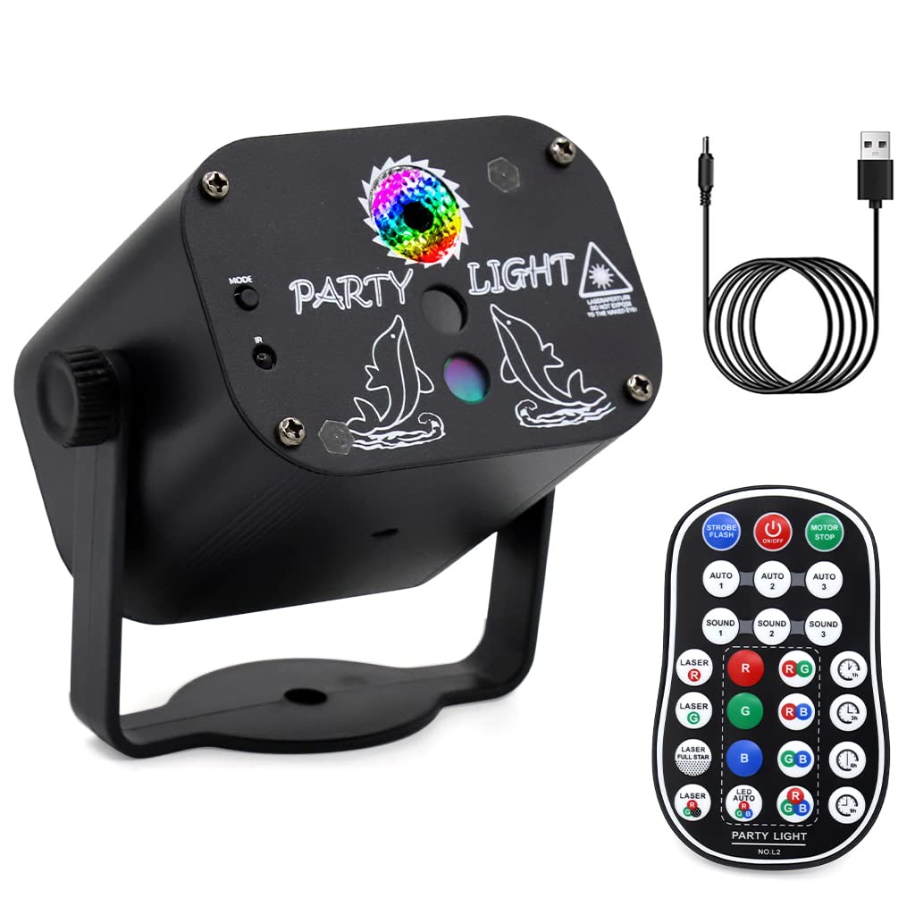 ELEPHANTBOAT RGB DJ Light Party Disco Light for Home Party with Laser Light Remote Control Led Disco Ball 60 Pattern 11 Color & 3 Sound Active Modes Dancing Light for Room Magic Lights for Diwali KTV
