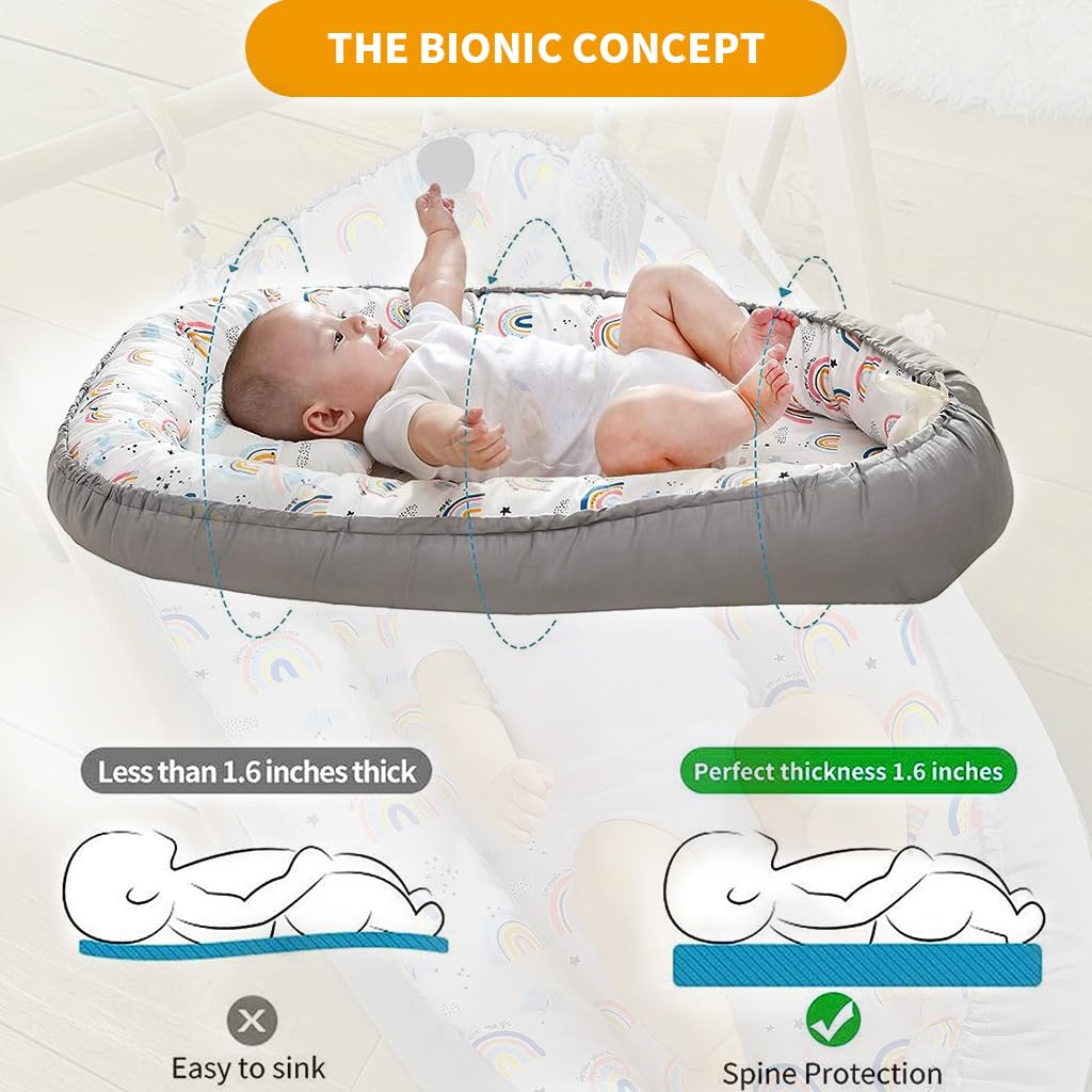 SNOWIE SOFT® Baby Bed Baby Floor Bed with Pillow Soft Breathable Cotton Baby Sleeping Bed Detachable Cover Portable New Born Baby Bed Baby Nest for 0-2 Years