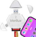 Verilux® SD Card Reader 3 in 1 Micro SD Card Reader with Light-ning, USB A, Type-C Interface, OTG Card Reader Support to 1TB with Magnetic Cap Memory Card Reader for iPhone, iPad, Macbook, PC, Tablet