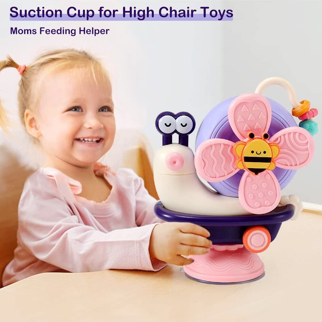 PATPAT Baby Bath Toys Cartoon Snail Sensory Toys for Babies Newborn Toys Pull Back Car High High Chair Toy for Airplane Travel, Montessori Toys & Gifts for Baby Toddlers Boys Girls 1-3 Years Old