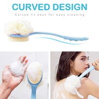 MAYCREATE  Curved Handle Double Sided Bath Scrubber, Body Brush Mesh Sponge and Massager Body for Men and Women,Brushing Removes Dead Skin (Blue)