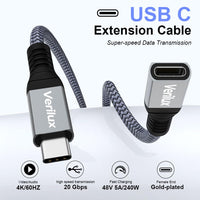 Verilux® USB Type C Extension Cable 3.3ft/1m(20Gbps, 240W), USB C 3.2 Gen Male to Female USB Cable, Support 4K@60Hz Video Cable, Compatible with USB C Hub/MacBook/iPad Pro/Magsafe Charger/Switch