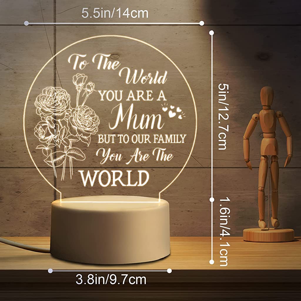 ELEPHANTBOAT Mother's Day Gift, LED Acrylic Night Light with Stand Gift for Mother, Birthday Gift for Mother, Warm Light LED Light Panel with Sweet Words, Gift for Mother on Mother's Day(Round)