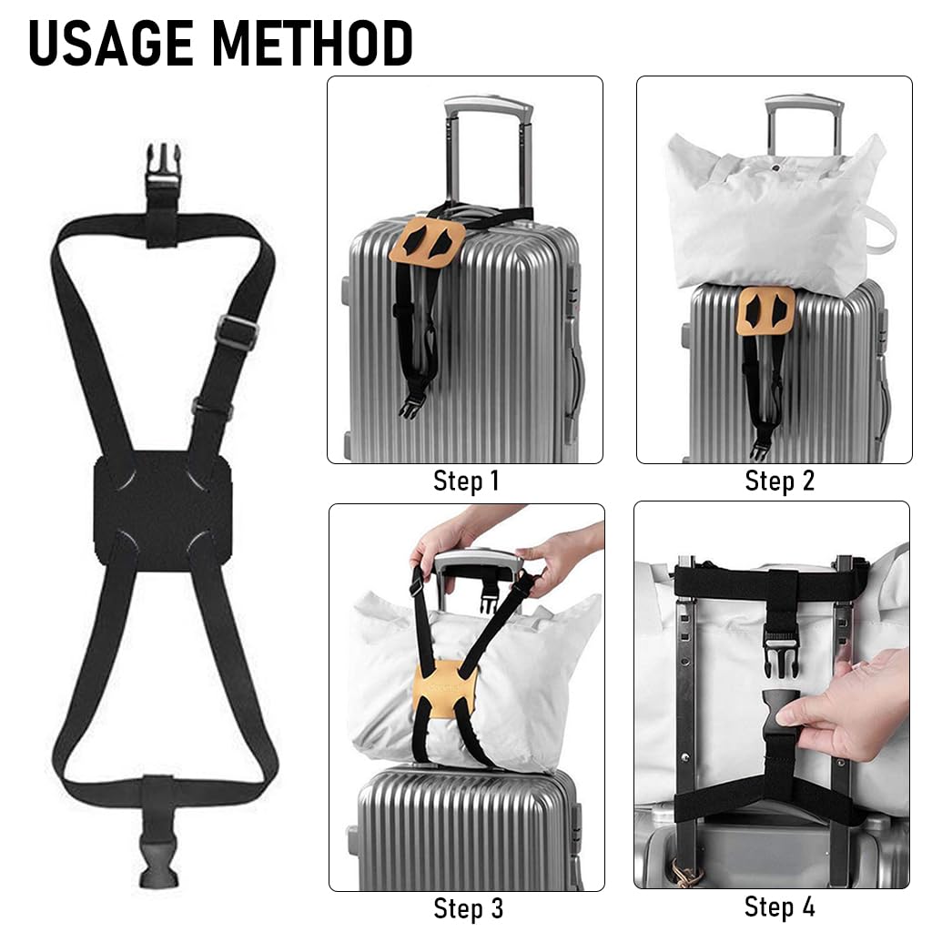 HASTHIP 2Pcs Luggage Straps Bag Bungees for Add a Bag, Adjustable Elastic Travel Suitcases Luggage Bags Strap Belt with Buckles - Black