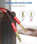 JSAUX® 1/4 Inch Cable Guitar Balanced Cable [6.6ft], 1/4 TRS Jack to 6.35mm Stereo Audio Cable Male to Male for Electric Guitar, bass Guitar, Electric Mandolin, Speaker-Red