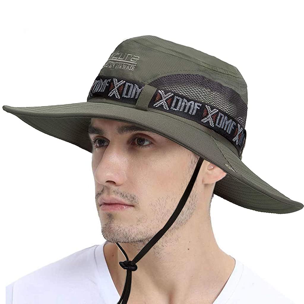 GUSTAVE  Men's and Women's Breathable Polyester with Mesh UPF 50 Protection Outdoor Sun Protection Cap Wide Brim Summer Hat (Army Green)