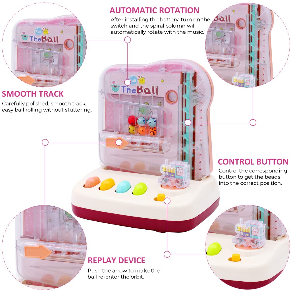 PATPAT Roll Ball Toy for Kids Early Learning & Educational Toys for Kids with 12 Puzzle Cards & 12 Balls STEM Toy for Kids Age 3 4 5 6 7 8 Montessori Preschool Sensory Toys Gift for Boys Girls - Pink