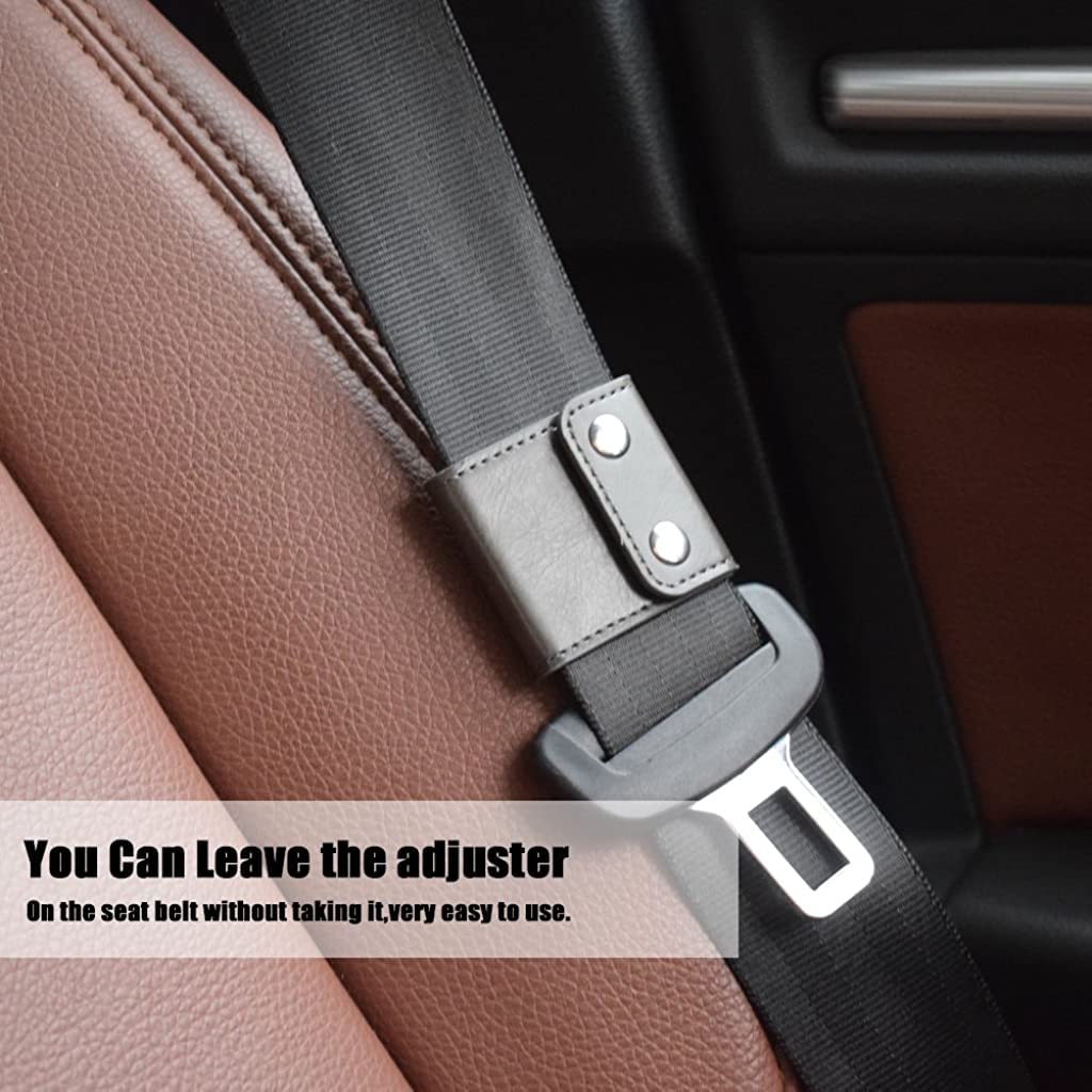 ZIBUYU Seatbelt Adjuster, 2 Pcs Universal PU Leather Car Seat Belt Clip Holder Comfort Safety Strap Positioner Locking Clip Protector for Adults Kids Children