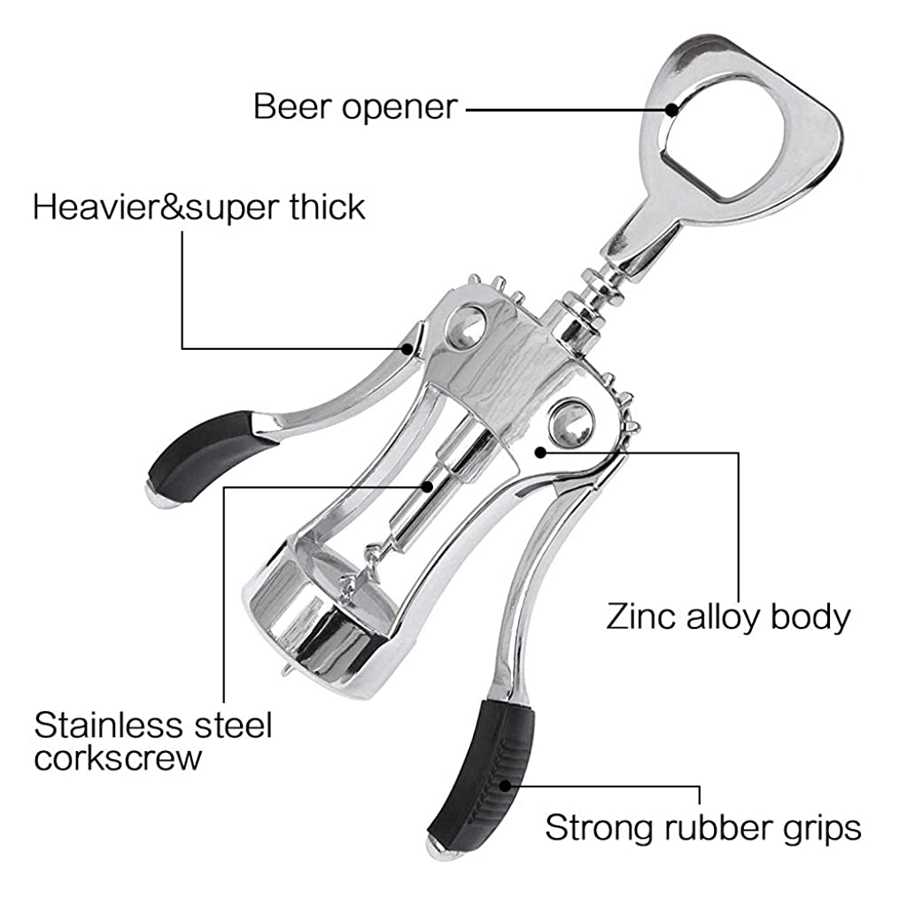 HASTHIP  Multifunctional Wing Corkscrew Wine Bottle Opener for All Cork Stoppered and Beer Cap Bottles Luxury Waiter Corkscrew with Stopper Set