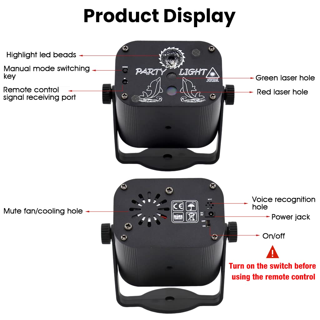 ELEPHANTBOAT RGB DJ Light Party Disco Light for Home Party with Laser Light Remote Control Led Disco Ball 60 Pattern 11 Color & 3 Sound Active Modes Dancing Light for Room Magic Lights for Diwali KTV
