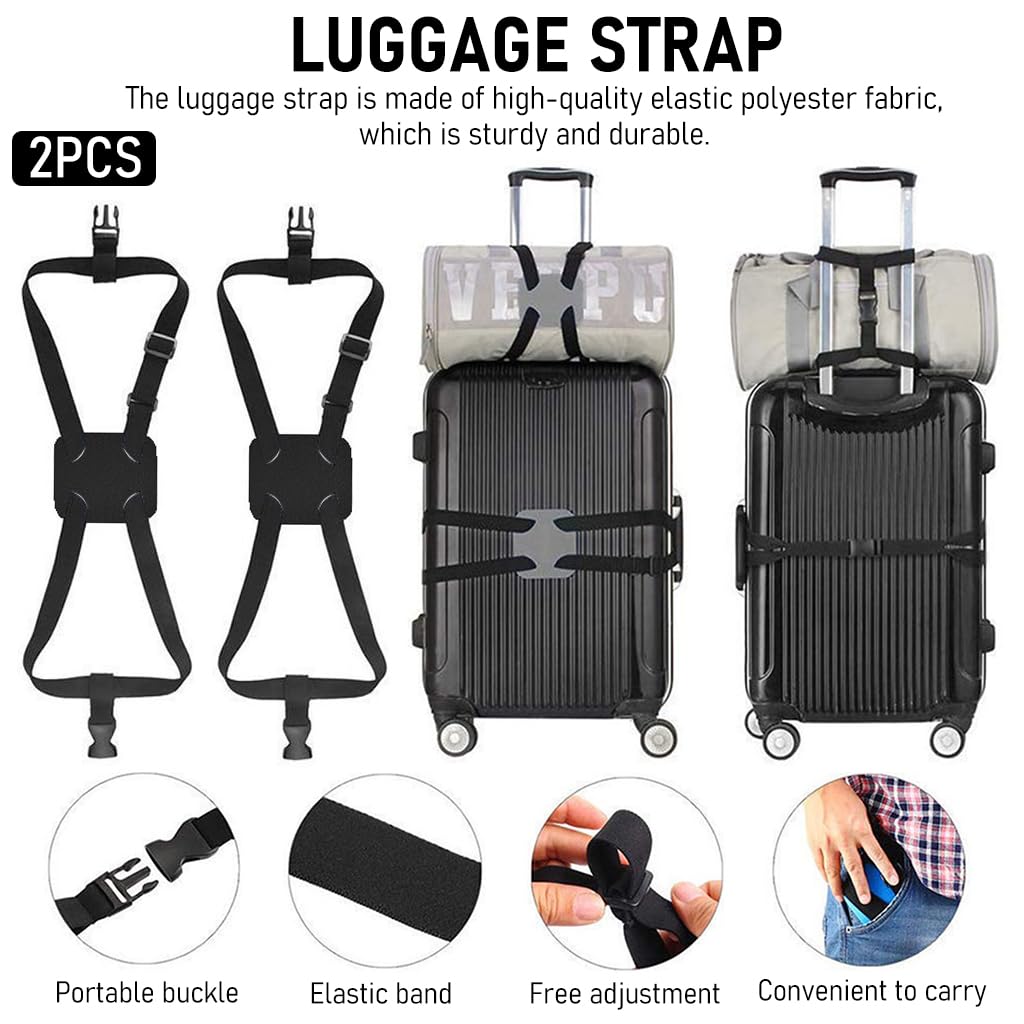 HASTHIP® 2Pcs Luggage Straps Bag Bungees for Add a Bag, Adjustable Elastic Travel Suitcases Luggage Bags Strap Belt with Buckles - Black