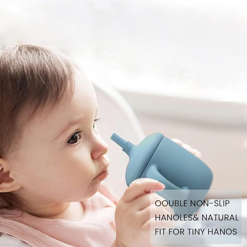 SNOWIE SOFT® 150ml Baby Water Bottle with Straw, Lid and Non-Slip Handle, Silicone Leakproof Sipper Bottle for Baby Toddlers 2 Years+, Dish Washer & Micro-Wave Oven Safe, BPA-Free