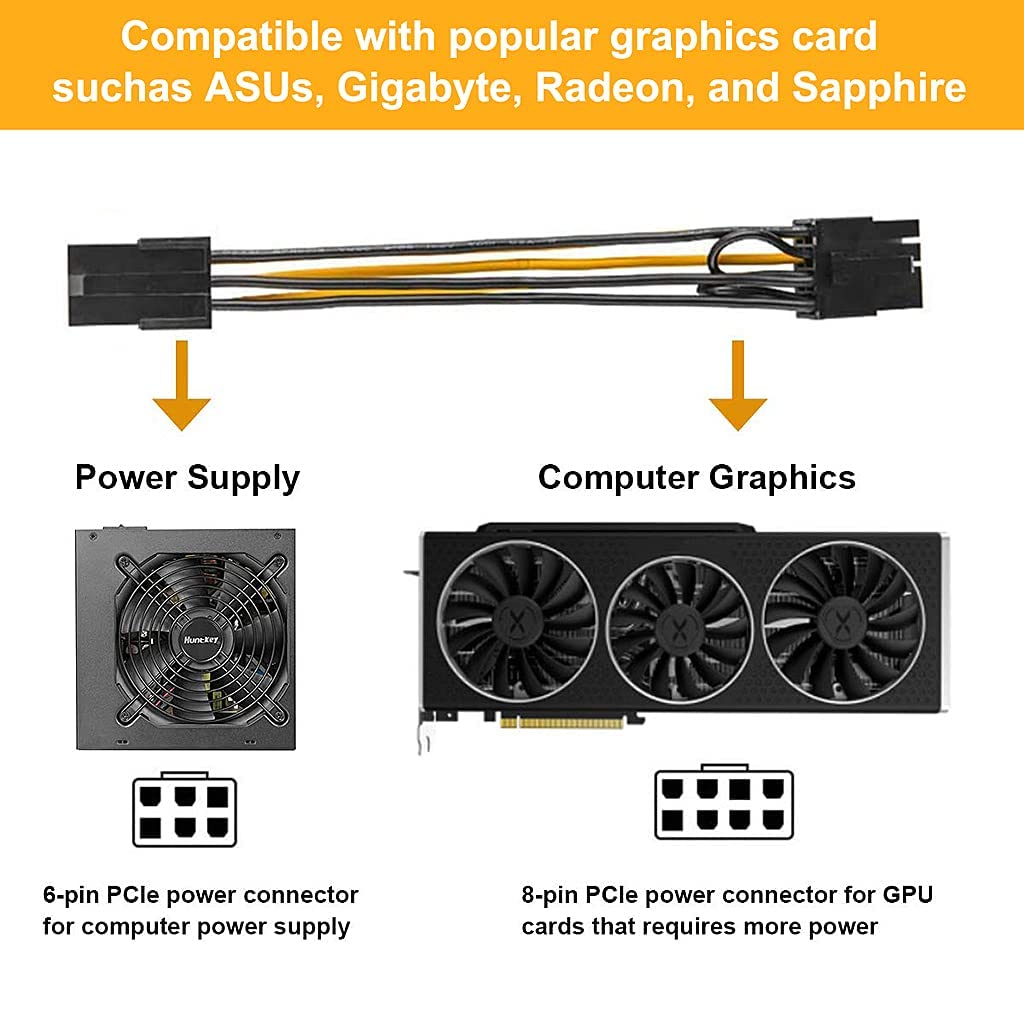 Verilux® 8 Pin PCI-E to 2 PCI-E 8 Pin (6 Pin + 2 Pin) Power Cable, Splitter PCI Express Mining Graphic Card Connector PC Power Cable GPU Graphics Video Card Wire, 30cm (2 pcs) (1 pcs)