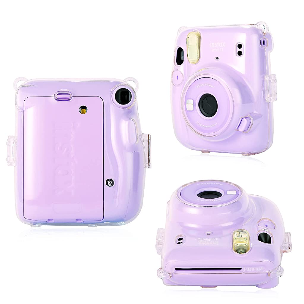 ZORBES Instax?Mini?11?Case Cover, Crystal Protective Camera?Case for Fujifilm Instax?Mini?11, Easy Install Clear Hard Shell Cover with Removable Rainbow Shoulder Strap for Intex?Camera?Mini?11