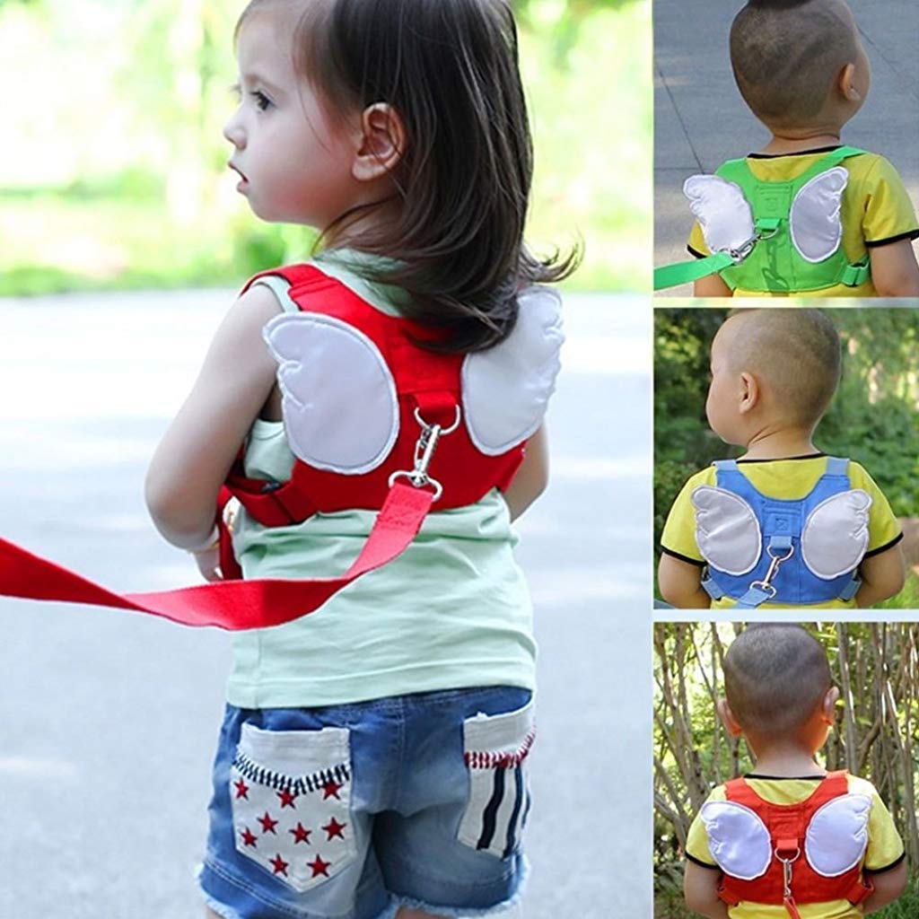 SNOWIE SOFT Baby Safety Walking Harness; Child Toddler Anti-Lost Belt Harness Reins with Leash Kids Assistant Strap Angel Wings Travel Haress for 1-8 Years Boys and Girls (Red)