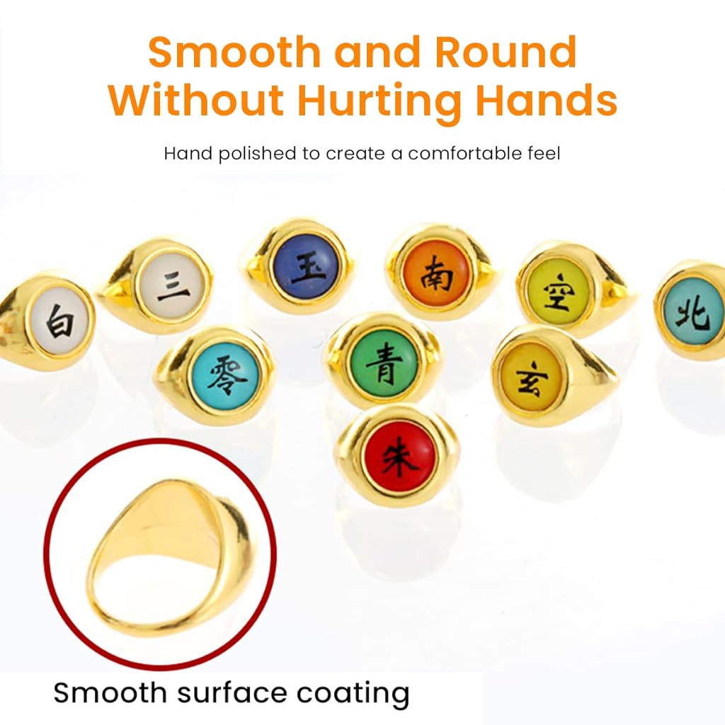 PATPAT Naruto Toys 10Pcs Akatsuk Naruto Ring Naruto Cosplay Finger Rings with Necklace Box Naruto Action Figures naruto accessories for Naruto Fans Children's Day GiftS for Boys Girls -Golden