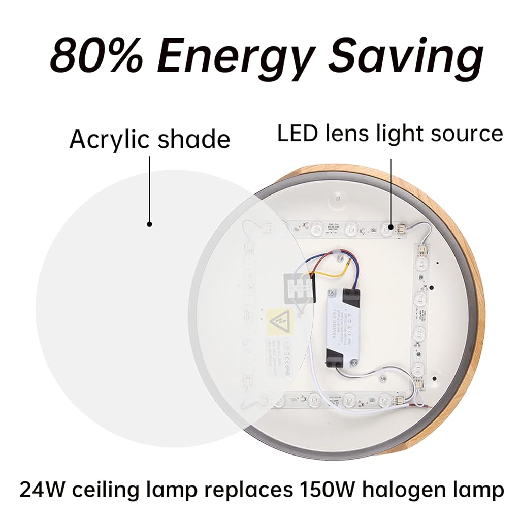 ELEPHANTBOAT 24W Warm White Ceiling Light for Living Room, Modern LED Ceiling Light 3000K Acrylic Square LED Ceiling Lamp for Hallway Office Bedroom Kitchen Living Room Ceiling Light