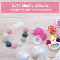 SNOWIE SOFT® Silicone Soother Toy Pacifier Clip Baby Silicone Paci Clip Teething Relief Teether Toy Pacifier Anti Lost Clip Teething Toy Set of 2 (Pink)