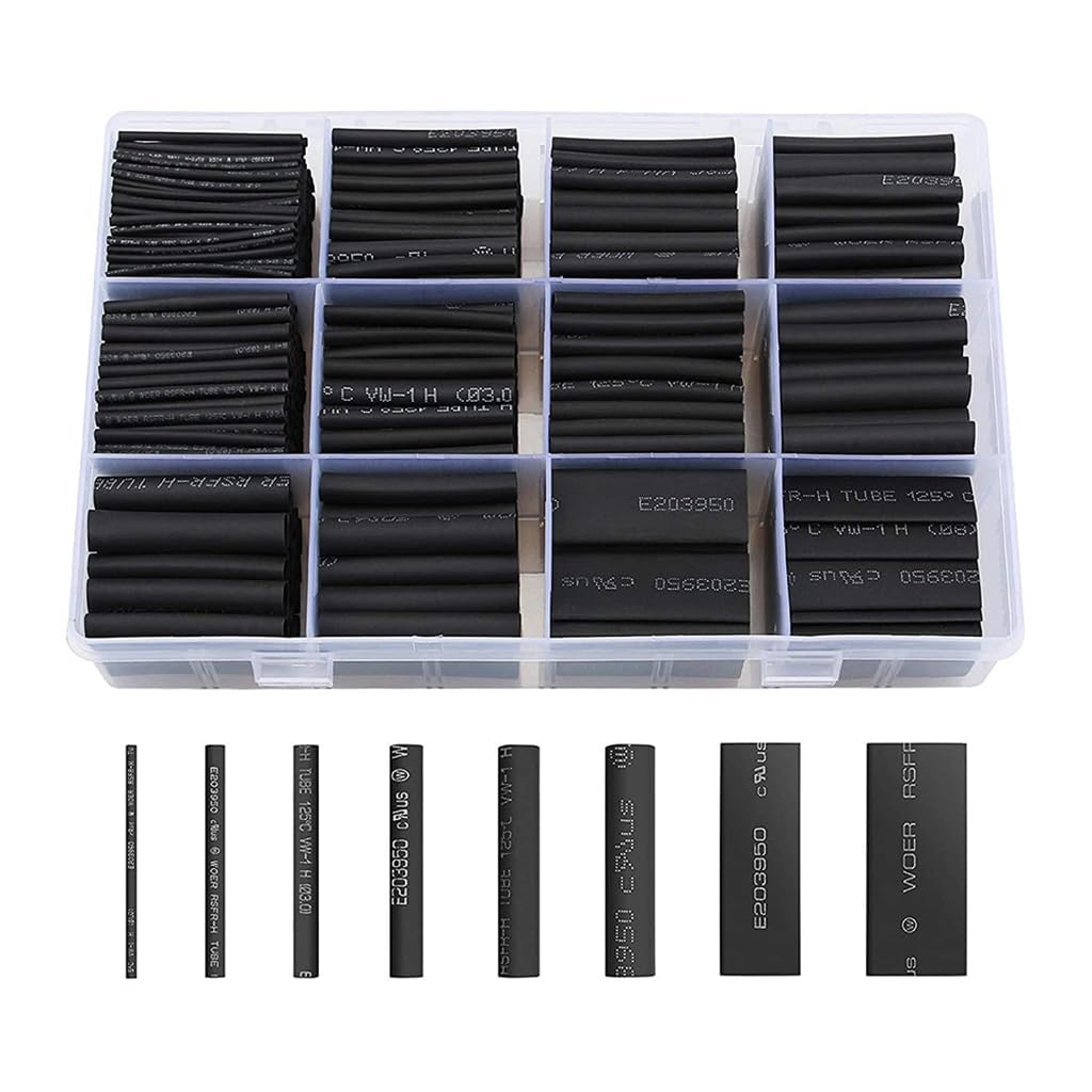 Serplex® 650pcs Heat Shrink Tube, 8 Sizes Cable Heat Shrink Tubing Kit Wire Shrink Wrap Insulated Sleeving Tubes Ratio 2: 1 Heat Shrink Wrap Tube Sleeving Electric Insulation Protection Kit with Box