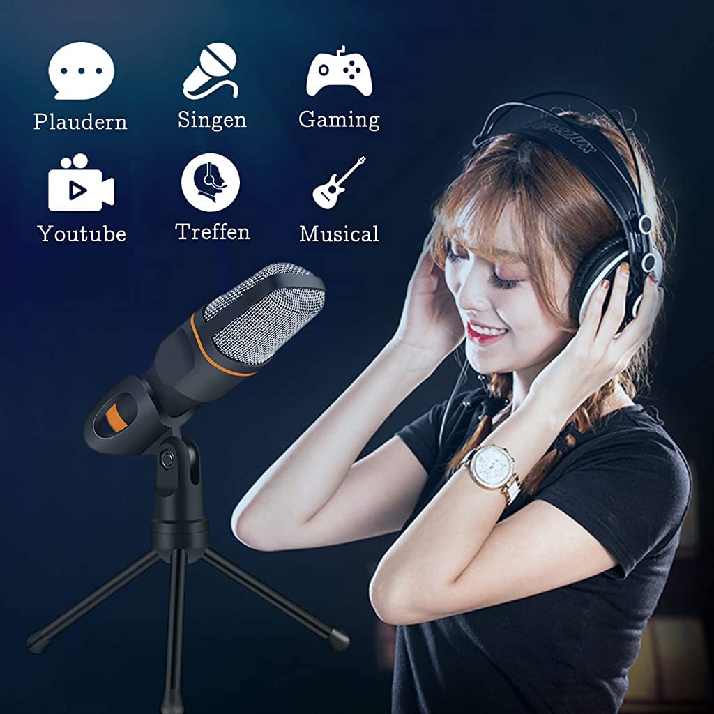 ZORBES Mic for Singing, PC Microphone with Mic Stand, Professional Wired Condenser Microphone with Stand, Mic for Youtube Video Recording, Plug and Play 3.5mm Jack Compatible PC, Laptop, iPhone, Mac-Recorder