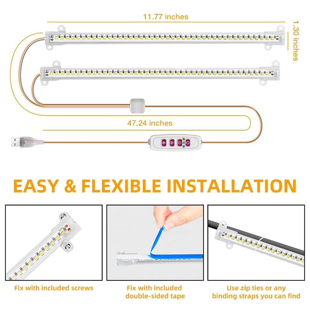 Qpets® LED Grow Lights Bars for Indoor Plants, Full Spectrum Strips Auto ON/Off, 8/12/16H Timer, 5 Dimmable Levels High Output USB 5V Grow Lamp Hydroponics Seedling Flower Starting(Sunlike)