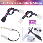 ZIBUYU® 4 Pin RGB LED Strip Connector Kit for 5050 10mm Light Strip, Includes RGB Extension Cable, LED Strip Jumper, 2 Way Splitter Cable, 'L'&' T' Shape Connector, Gapless Connectors, LED Strip Clips