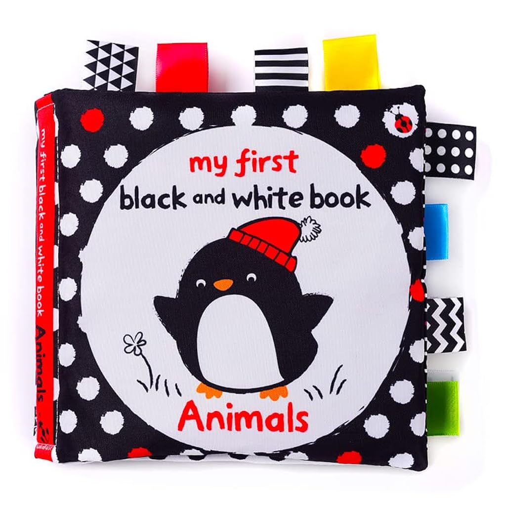 SNOWIE SOFT® First Baby Cloth Book for Babies High Contrast Black and White Interaction Book,Cartoon Animal Theme,Cloth Books for Baby Early Education Vision Development for 3-12 Months