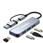 Verilux® USB Hub 3.0 for PC Type C Hub 4 in 1 High Speed 3.0+2.0 Multi USB Port for Laptop 5Gbs Transfer Speed USB Extender Multiple USB Connector for MacBook Air/Pro M1/M2, iPad Pro, Dell, Samsung