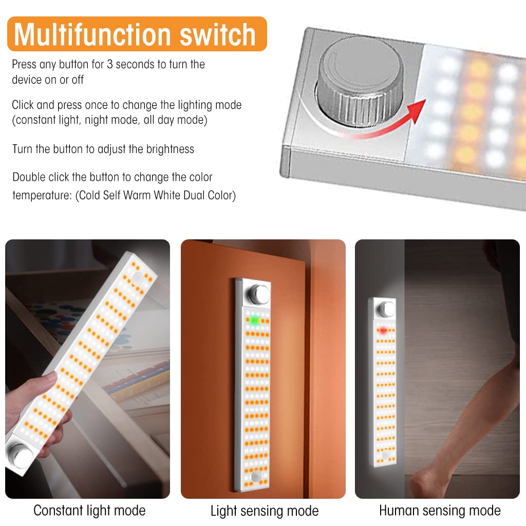 Verilux® 128 LEDs Wireless Cabinet Light, 25cm Study Lamp with Stepless Dimming Wardrobe Light Sensor Closet Light Magnet Mounted LED Lights Ideal for Closet, Cabinet(USB Rechargable)