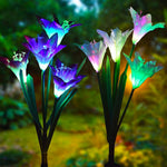 Supvox  Outdoor Solar Garden Flower Lights, 2 Pack Solar Powered Lights with 8 Lily Flowers, Multi-Color Changing Decorative Underground Lights for Garden, Patio, Backyard (Purple and White)