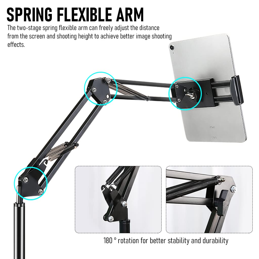 ZORBES 5.7ft Floor Mobile Stand Tablet Holder with Flexible Arm, 360 ° Rotatable Phone Stand, Floor Mobile Holder, Phone Holder for Bed, Adjustable Phone Holder for 4.5~12.9 Inches Phone, Tablet