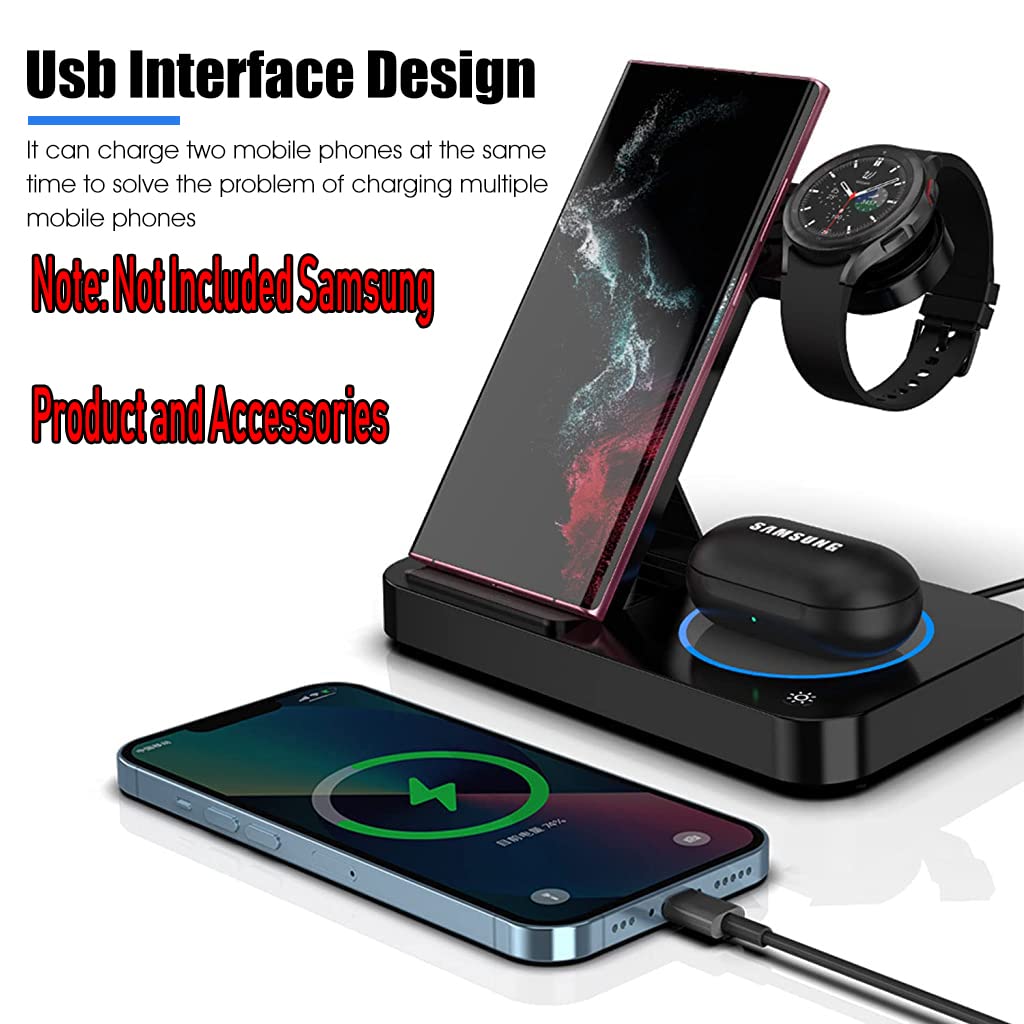 ZORBES® Wireless Charging Station, 3-in-1 Sam Sung Wireless Charger for Phone, Earbuds, Smartwatch, 18W Fast Charger Stand with USB Port for Sam Sung Galaxy Z Flip/Z Fold/S22 Ultra/Note 20 Ultra Watch
