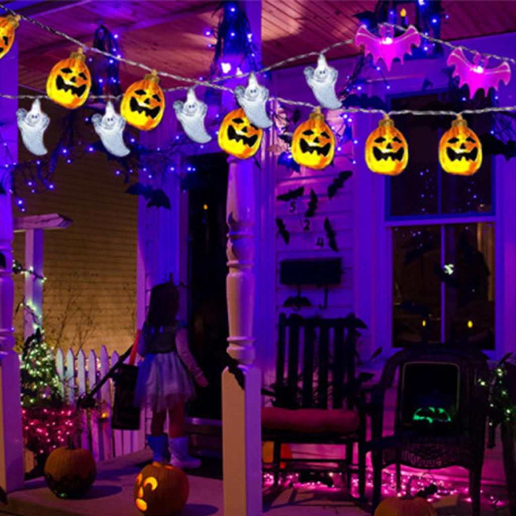 ELEPHANTBOAT Halloween LED Pumpkin String Light, Bat and Ghost String Lights 9.8ft Halloween LED Light String with Flashing Mode Classic Halloween Pumpkin String Light for Party, Room Decoration